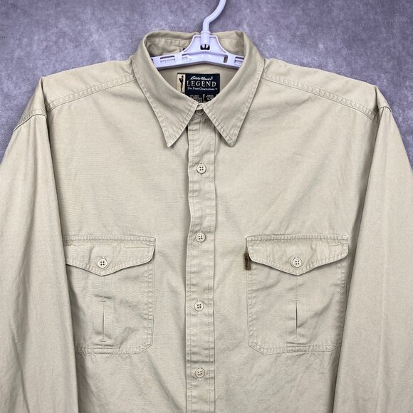 VTG Eddie Bauer LEGEND Four Generations ELKHORN Shirt Mens L Tan Outdoors Safari - Picture 1 of 10